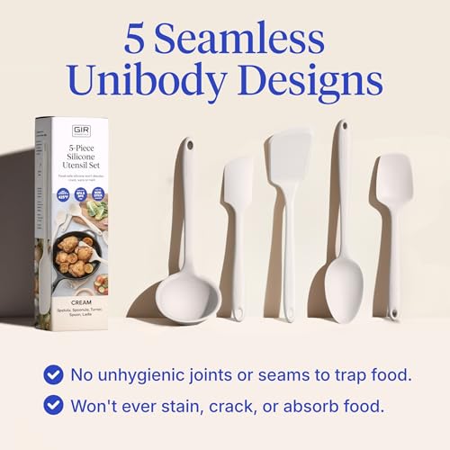 GIR: 5-Piece Silicone Essentials Kitchen Utensils Set – Cream - color: Cream, size: 5 - Piece Set