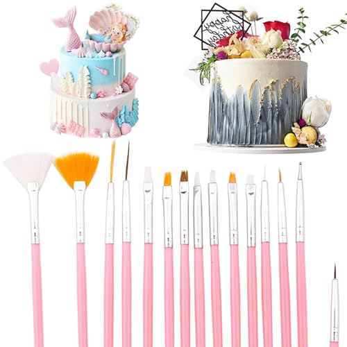 45 pcs Cake Decorating Brushes, Cake Painting Brushes, Food Safe Paint Brush, Multiple Function Cookie Brushes,Cookie Decorating kit, Function Fondant Brush,Pastry Brush for Baking (Pink)