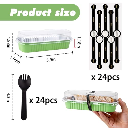24 Pack Mini Loaf Pans, 7.5oz Mini Cake Pan & Mini Cupcake Pan Set – Disposable Aluminum Baking Pans with Lids, Spoons & Stickers, Premium Sturdy Gift Set for Cakes, Cupcakes, Desserts & Party Treats - color: Green