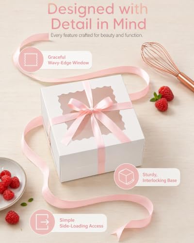 10"x10"x5" Cake Box, 36 Sets White Cake Box with Window ＆ 36 Sets 10" White Cake Round Boards, for Cake, Treat Cookie Dessert, Pastry, Birthday Party, Weddings - color: White, size: 10"x10"x5", 36Pcs