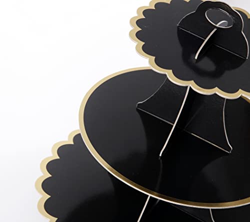YLDW Cupcake Stand with Lace Trim, 3-Tier Cupcake Stand Display, Cardboard Cup Cake Tower Stand, Disposable Dessert Stand for Birthday Tea Party Baby Shower Treat Decorations, Black - color: Black-2
