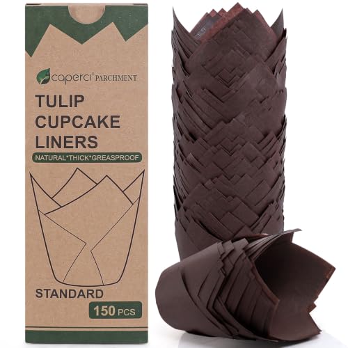 Caperci 150pcs Brown Tulip Muffin Cupcake Liners for Baking - color: Brown