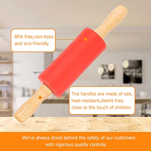 Mini Silicone Rolling Pin for Kids, Non-stick Surface Wood Handle, 9 Inch 2 Pack - color: Blue-Red, size: 2 PACK
