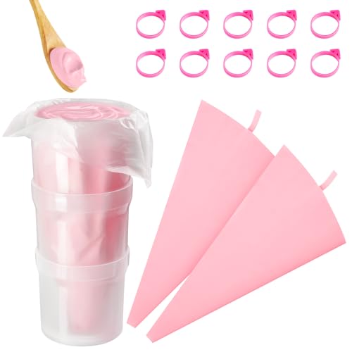 Piping Bag Holder Stand for Filling, Pastry Piping Bag Holder Stand, Clear Cream Icing Bag Holder with 2 Pack 14 Inch Reusable Piping Bags & 10Pcs Pastry Bag Ties