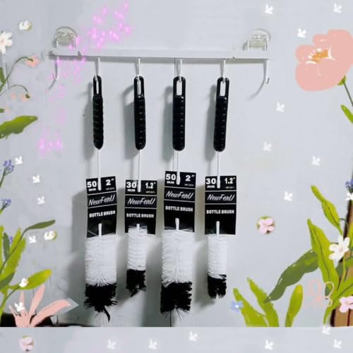 NewFerU Bottle Brushes Thin Long Handle X 4, Soft Nylon Slim Wire Set