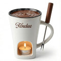 White Chocolate Fondue Mug with Tealight & Fork – Ceramic Single-Serve Fondue Cup for Chocolate & Cheese Dipping - color: White