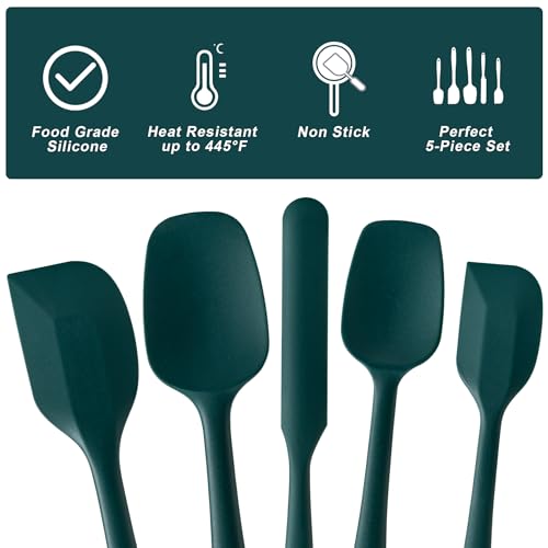 Silicone Spatula Set,5 Piece Food Grade Rubber Spatulas,Dark Green - color: Dark Green