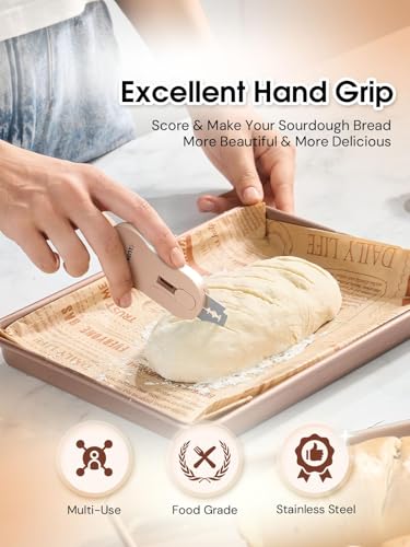 Bread Lame, Extractable & Magnetic Bread Lame Dough Scoring Tool - Professional Sourdough Scoring Tool - Sourdough Bread Baking & Bread Scoring Tool - Scoring Patterns Booklet & 5 Razor Blades - color: Brown