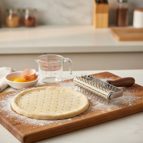 Stainless Steel Pizza Dough Docker Roller Pastry Docker Wheel Rolling Pin for Homemade Baking Cake Crackers Pie Hole Maker