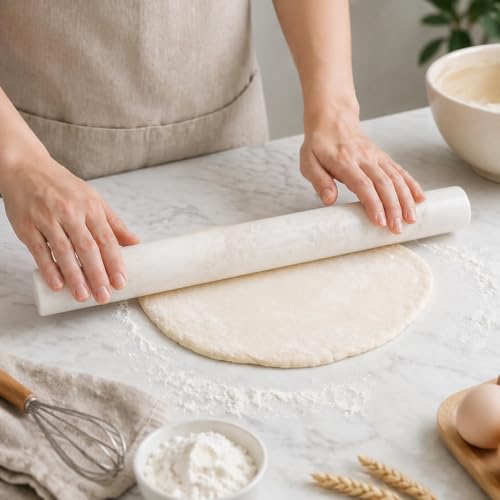 Natural Marble Rolling Pin for Baking, 12inch French Heavy Dough Roller - color: 12"x1.5"-White