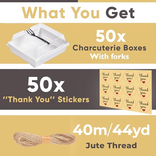50 Pack 5in Small Charcuterie Boxes with Clear Lids, Mini Paper Containers - color: White