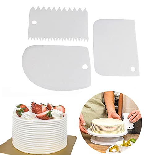 3 Pcs Cake Scraper Smoother Set, Cake Icing Smoother Tool for Cake Decorating, Plastic Dough Scraper Flexible Bowl Scraper for Baking