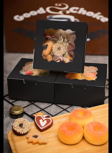 Bakepacker Black Bakery Boxes with Window 6x6x3 inches 60-Packs - color: Black, size: 6"*6"*3" / 60 Pcs