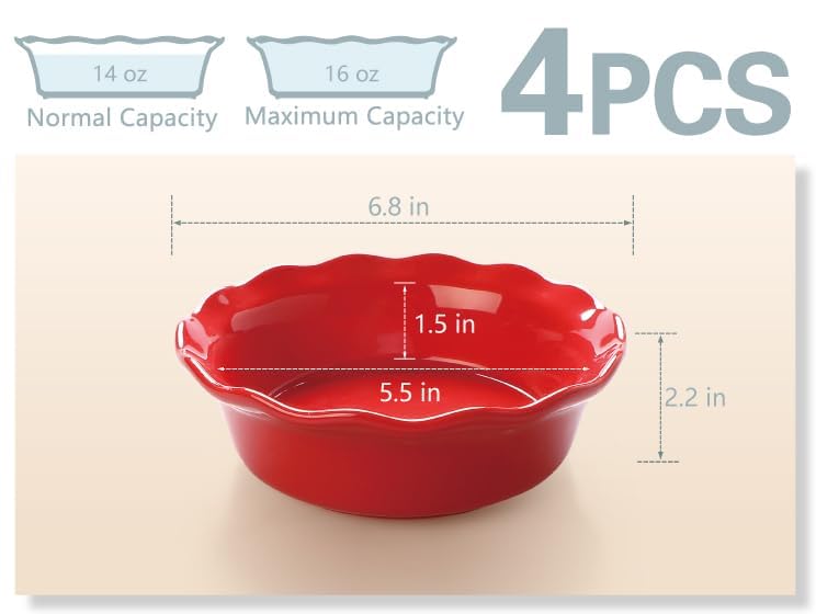 ONEMORE 6.8 Inch Ceramic Pie Pans, 16 oz Deep Dish Pie Pan Set of 4