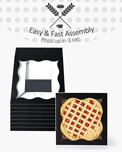 qiqee Auto-pop Up Black Pie Boxes with Window 24Packs 12x12x3 Inch Cookie Donut Bakery Box - color: Black