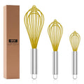 OYV Yellow Silicone Whisk Set of 3, 8/10/12 Inch, Non-Scratch - color: Premium(Yellow Pack)