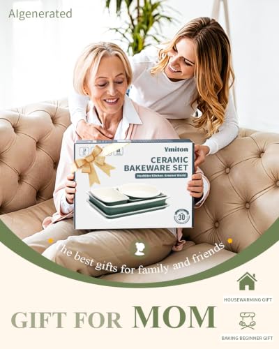 Ceramic Nonstick Baking Pans Set, Non Toxic 30 PCS Stackable Bakeware Sets, 550°F Oven Safe Baking Sheet & Pans, Warp-Free, Dishwasher Safe, PTFE/PFOA/PFOS-Free (Green) - color: Green, size: 30 PCS