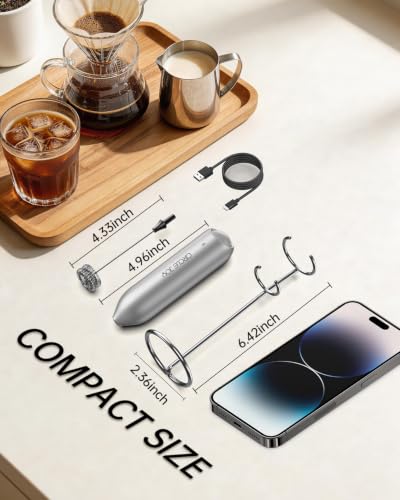 CIRCLE JOY Rechargeable Milk Frother Handheld with Stand, Dual Spring Whisk Electric Foam Maker, Detachable Hand Frother Wand Drink Mixer for Lattes, Cappuccino, Macchiato, Hot Chocolate, Silver - color: Stand Silver Pro