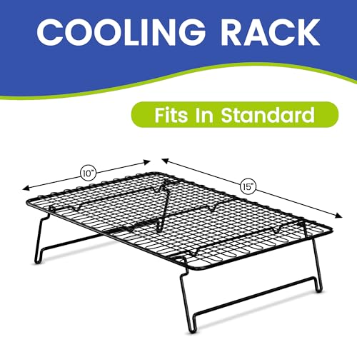 MIU Stackable Cooling Racks for Cooking and Baking with Folding Legs, Multi Tier, Set of 2, Black, Wire Grid Stainless Steel, Kitchen Counter and Oven Safe