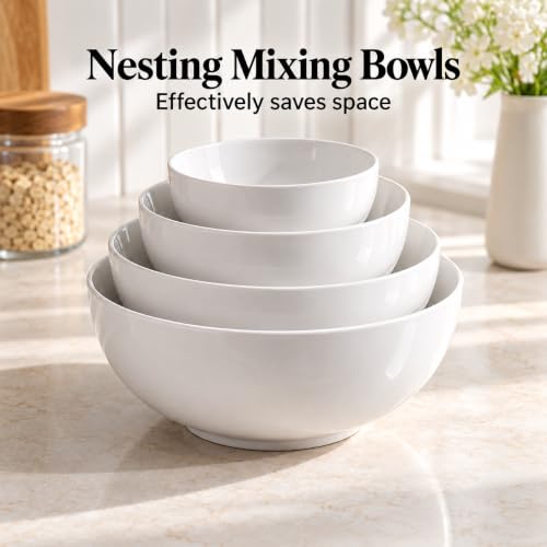 DOWAN Serving Bowls, Mixing Bowl Set, 90/39/26/10 Ounces Mixing Bowls for Kitchen, Soft White Serving Set, Serving Bowls Set of 4, Ceramic Bowl Sets for Eating Different Sizes - size: Various Sizes