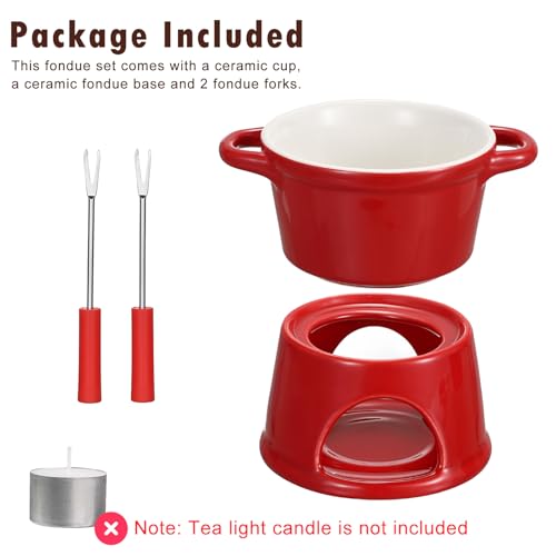 BSTKEY 300ML Ceramic Butter Warmer Set with 2 Forks, Fondue Pot Melting Pot Set, Melt Hot Pot Bowl Set for Cheese Chocolate Butter Caramel (Red) - color: Red