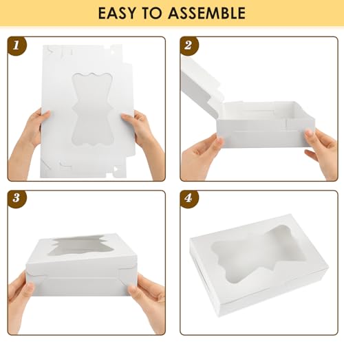 Moretoes 48pcs Cookie Boxes with 3 Style Window, 12x8x2.5In Bakery Boxes