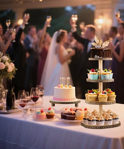 Wooden 4-Tier Rustic Cupcake Stand for Wedding Cakes, Tiered Dessert Tower Display Centerpiece for Parties, Events & Celebrations