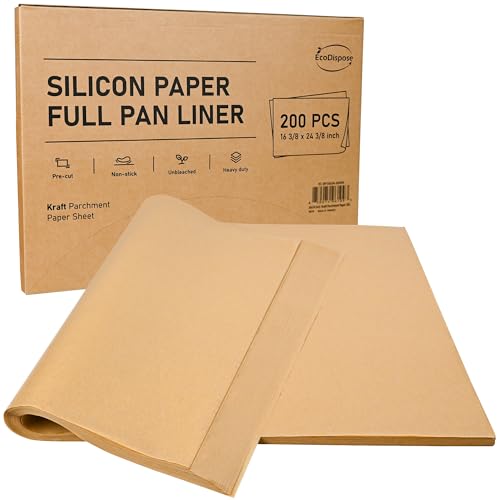 EcoDispose 200 Pcs Non-Stick Parchment Paper Baking Sheets 16-3/8"x24-3/8" - color: Unbleached, size: Full pan -200PCS