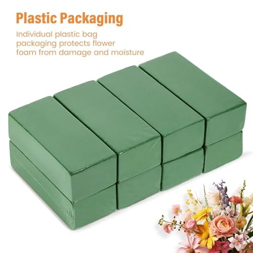 8 Pcs Floral Foam Blocks for Flower Arrangement (7.8” L x 3.5” W x 2.4” H) Wet and Dry Green Floral Foam for Wedding, Birthdays, Home Decorations - size: Medium Size
