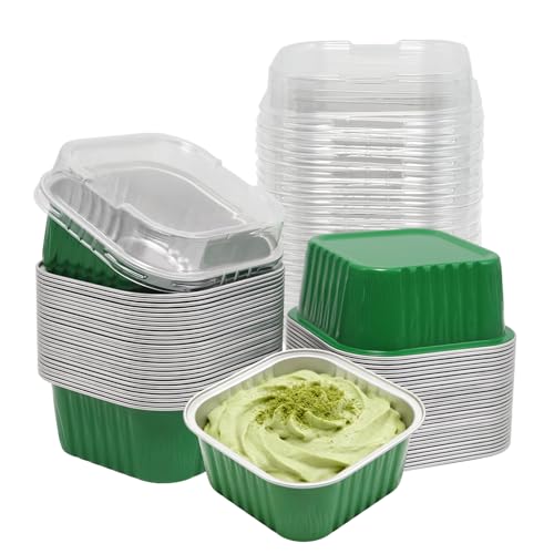 50 Pack 5oz Mini Square Cake Pans with Lids, Dark Green - color: Dark Green, size: Square
