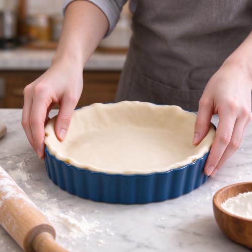 Wisenvoy Pie Pan Tart Pan Quiche Ceramic Pie Dish Pie Plate Tart Pans 9 inch Deep Dish Pie Pan Quiche Pan - color: Blue