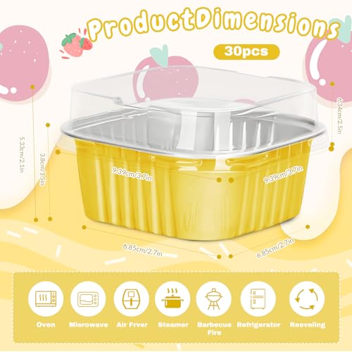 30Pack 5oz Gold Mini Cake Pans with Lids Baking Cups Aluminum Foil Pans Tins, Individual Dessert Cups Containers for Sales,Party,Picnics - color: Gold