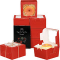 qiqee Red Bakery Boxes with Window 55pcs 4x4x2.5 Mini Cookie Boxes Macaron Boxes Small Donut Pastry Boxes for Party - color: Red, size: 4*4*2.5inch/55Packs
