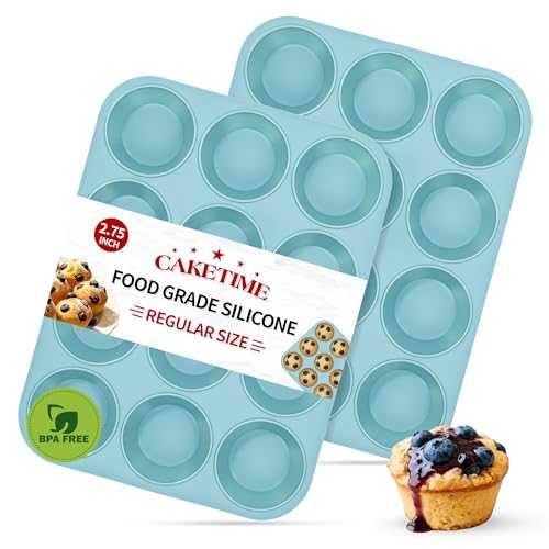CAKETIME Silicone Muffin Pans for Baking, 2 Pack Regular Size Muffin Pan 12 Cups Non Stick Silicone Molds for Baking Muffin, Egg Bites, Cupcake BPA Free - size: 2pc: Regular 12-Cup