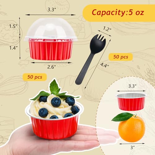 Free-Air 5oz Cupcake Tins with Dome Lids, Dot Cake Cups Mini Cake Pans - color: Red