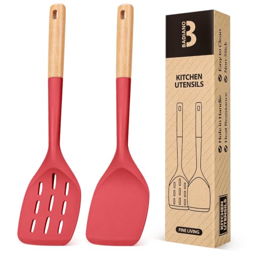 Badiano Silicone Spatula, Non Stick Turner for Cooking, Food Grade, Red - color: Red