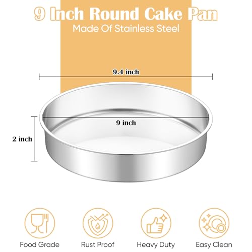 TeamFar 9 Inch Cake Pan Set of 2, Stainless Steel Round Cake Baking Pan - size: 9 Inch