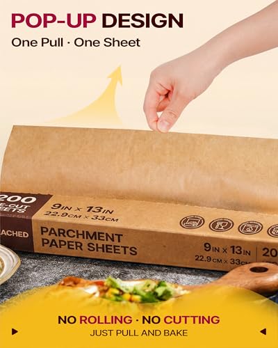 Katbite Pop-Up Parchment Paper Sheets, 9 x 13 Inch, 200 Count - size: 9x13 inch