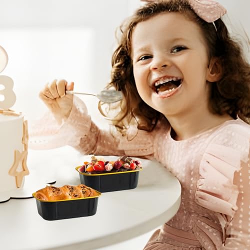 mini loaf pans with lids and spoons 50 Pack,5.5 oz Rectangle mini individual cake tins Disposable Small Aluminum Foil Baking pans (50, Black) - color: Black