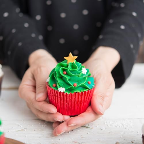 Whaline 150Pcs Christmas Foil Cupcake Liners Red Green Gold Foil Metallic Cupcake Wrappers Muffin Liners for Christmas Holiday Party Supplies Table Decor - color: Red Green Gold