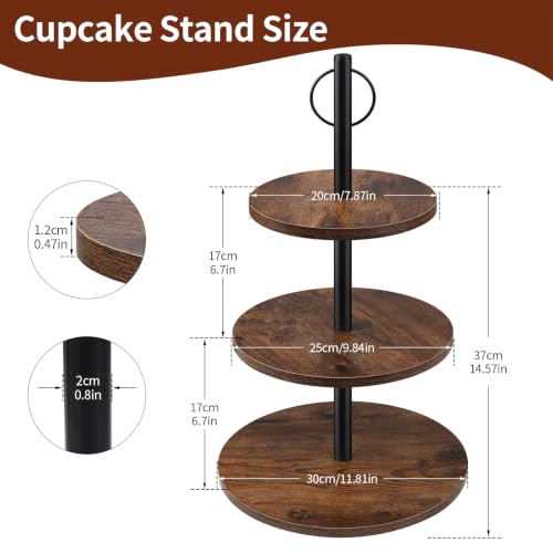 Cupcake Stand, 3 Tier Wood Cake Stands Rustic Cupcake Tower, Round Tiered Tray Stand for Dessert Table Display, Industrial Wooden Serving Stand Wedding, Graduation and Baby Shower (Zhong 1Pack) - color: Zhong 1pack