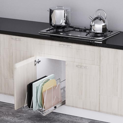 Pull Out Cookie Sheet Organizer, 11" W x 22" D x 11.8" H, Chrome - size: 11"W x 22"D