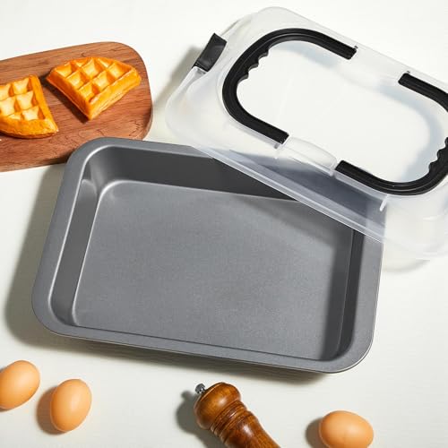 Qinyoung 2 Pcs Black Gray Cake Pan with Lid and Handle, 9 X 13 Inch - color: Black Gray