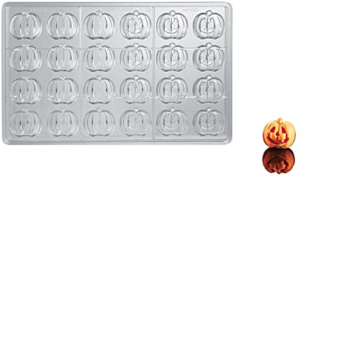 Martellato MA1992 Clear Polycarbonate Chocolate Mold with 12 + 12 Halloween-Pumpkin Cavities, Each 34mm x 31mm x 15mm High