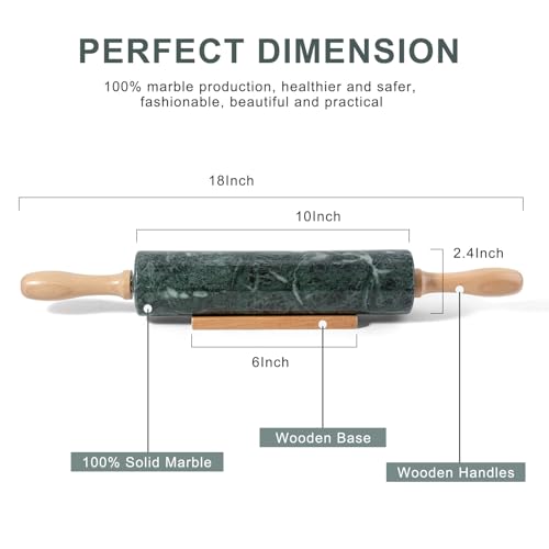 Koville Indian Green Marble Rolling Pin, Non-Stick Stone Dough Roller, 18 Inch Rolling Pin for Baking,Pasta, Dumpling, Ravioli, Fondant,Pie Crust, Kitchen Baking Pastry Tools, Kitchen Essential - color: Indian Green