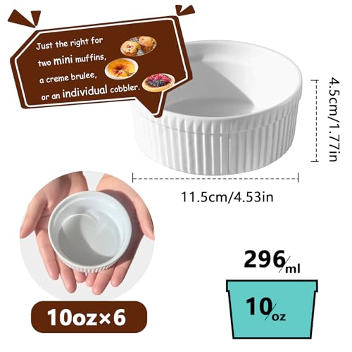 Cinf White Ceramic Ramekins, Set of 6, 10oz Soufflé Baking Cups - color: White-6Pack, size: 10oz-Individual Serving