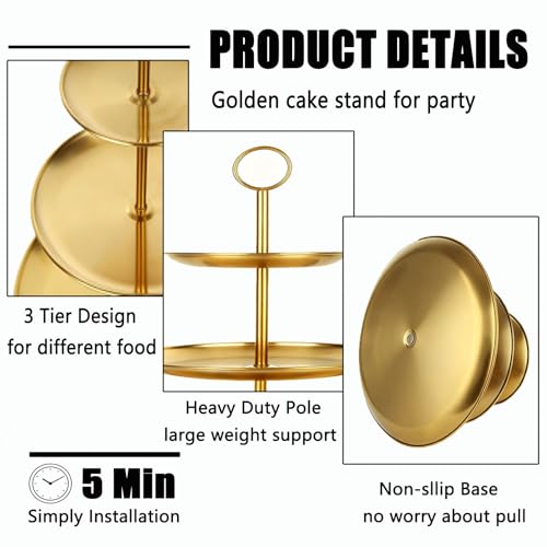 QTLCOHD 2 Pcs 3 Tier Stainless Steel Cupcake Stand - color: Gold, size: 3-Tier