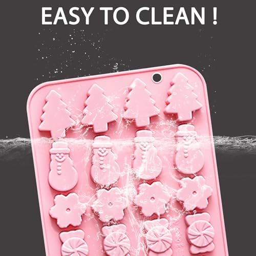 Christmas Silicone Candy Molds, Holiday Shapes with Snowman, Tree, Gingerbread Man, 2-Pack, Pink - color: QY297