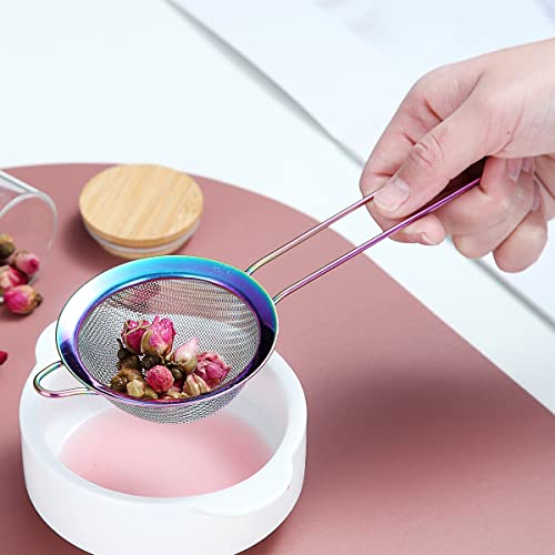 Kyraton Rainbow Fine Mesh Strainer 3 Pieces Set, Copper Flour Sifter For Baking, Stainless Steel Clander, Matcha Tea Strainer, Gravy Separator, Stasher Sieve Pasta Strainers - color: Rainbow