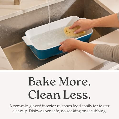 Rossallini Stoneware Loaf Pan for Bread Baking, 1 lb, Reactive Blue - color: Reactive Blue